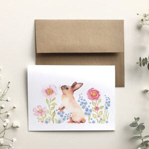 Standing floral rabbit greeting card, flower garden greeting card, watercolor art animal portrait, baby birthday, Katrinn Pelletier