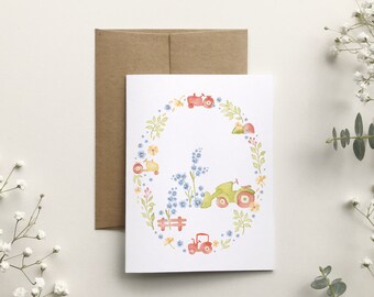 Tractors greeting card, greeting card, without text, watercolor animal portrait, birthday, Katrinn Pelletier