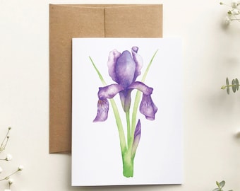 Iris flower wish card, floral greeting card, watercolor art, pastel drawing, all-occasion card, stationery, Katrinn Pelletier