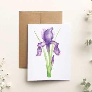 Carte de souhait fleur Iris, carte de voeux florale , art aquarelle , dessin pastel, carte toutes occasions, papeterie, Katrinn Pelletier