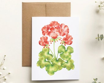 Geranium flower wish card, floral greeting card, watercolor art, pastel, all occasion card, stationery, Katrinn Pelletier