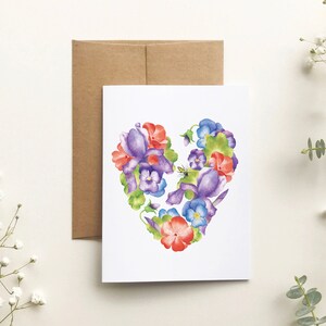 Carte de souhait coeur de fleurs, carte de voeux, amour florale , art aquarelle, sans message, carte toutes occasions, Katrinn Pelletier