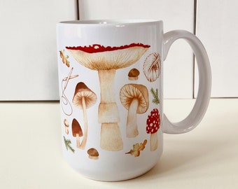 Mushroom coffee mug, Mycologues illustration mug, sublimation printing, made in Quebec, Katrinn Pelletier