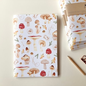 Knitted mushroom notebook, autumnal notebook, illustrated stationery, office item, made in Canada, Katrinn Pelletier image 1