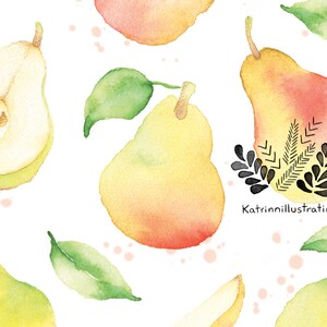 Carte de voeux motif fruité poires | carte de souhait fruit | fêtes anniversaire | cadeau culinaire | Dessin aquarelle | Katrinn pelletier Bild 3