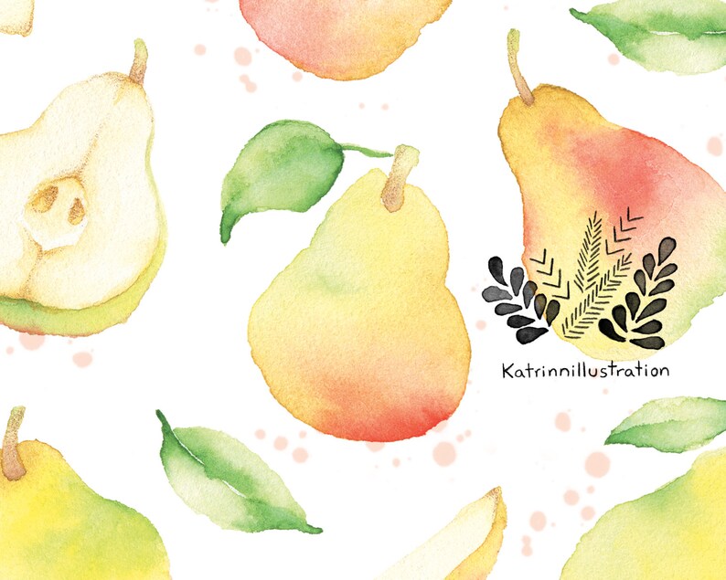Carte de voeux motif fruité poires | carte de souhait fruit | fêtes anniversaire | cadeau culinaire | Dessin aquarelle | Katrinn pelletier Bild 3