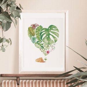 Houseplant heart poster, botanical leaf illustration, watercolor art, gift drawing, wall decoration, Katrinn Pelletier image 6