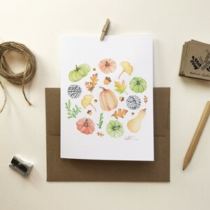 Carte de voeux citrouille automne | carte de souhait laine courges | Halloween | feuilles | Dessin aquarelle | Katrinn pelletier image 6