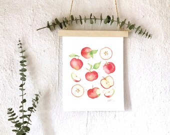 8 x 10 poster illustration apples / watercolor fruits autumn / botanical art / wall decoration gift / artist art / Katrinn Pelletier