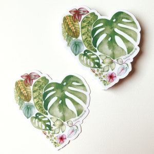 Autocollant vinyle coeur plantes, sticker plantes d'intérieurs , illustration botanique, plant lover, aquarelle pastel, Katrinn Pelletier