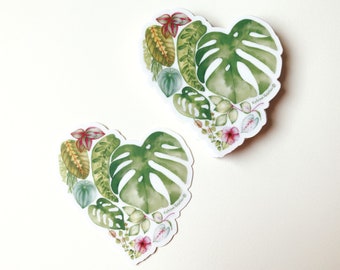 Plant heart vinyl sticker, indoor plant sticker, botanical illustration, plant lover, pastel watercolor, Katrinn Pelletier