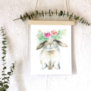 Affiche Lapin 8 x 10 / Illustration lapin brun / Reproduction dessin aquarelle / Décoration murale enfant / Katrinn Illustration