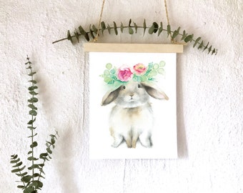 Rabbit Poster 8 x 10 / Brown rabbit illustration / Watercolor drawing reproduction / Children's wall decoration / Katrinn Illustration