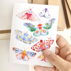 Carte papillons colorés, Illustration aquarelle papillons, carte nature poétique, carte sans message, Katrinn Pelletier