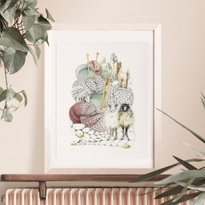 Wool and animal mountain poster, goat alpaca sheep illustration, comforting drawing wall art, nature lover, Katrinn Pelletier image 7