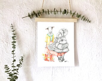 Affiche Dame Brebis / Illustration aquarelle Mouton / Reproduction dessin 8 x 10 et 5 x 7 pouces / chambre enfant / Katrinn Pelletier