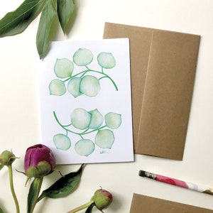 Carte de voeux feuilles eucalyptus / illustration aquarelle Botanique / carte sans texte / cadeau fleuriste / Katrinn Pelletier