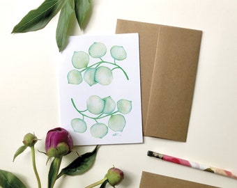 Eucalyptus leaves greeting card / Botanical watercolor illustration / card without text / florist gift / Katrinn Pelletier