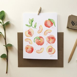 Carte de voeux motif fruité pêches | carte de souhait fruit | fêtes anniversaire | cadeau culinaire | Dessin aquarelle | Katrinn pelletier