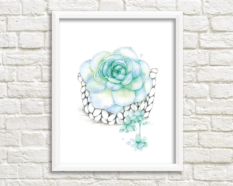 Watercolor illustration succulent plant / Poster Boho macramé plant / Art and Botanical collection / Drawing by Katrinn Pelletier image 6