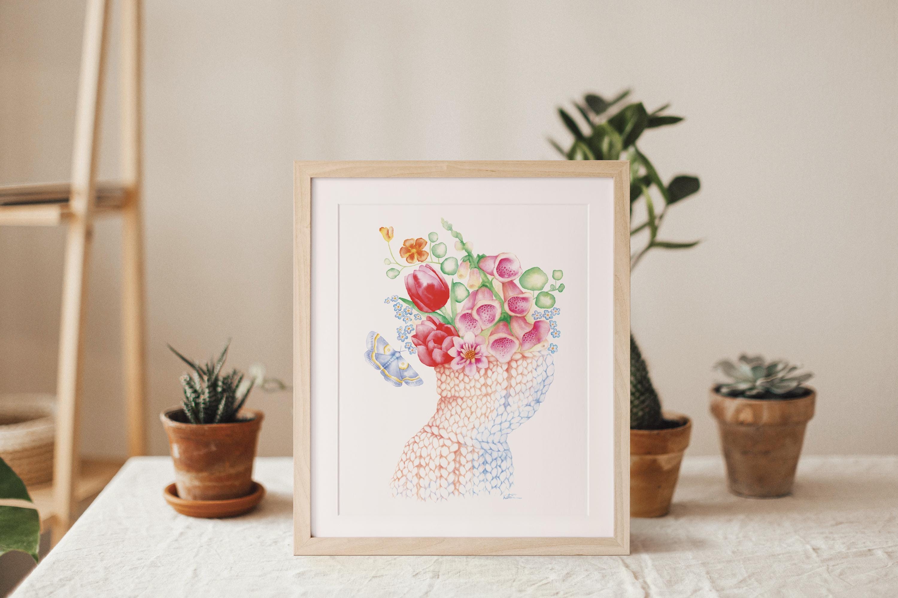 Floral Head Poster, Spring Flower Illustration, Knitted Wool Collar ...