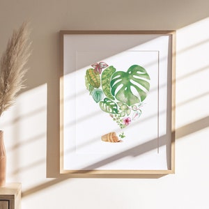 Houseplant heart poster, botanical leaf illustration, watercolor art, gift drawing, wall decoration, Katrinn Pelletier image 4