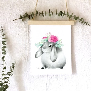 Illustration Lapin Bélier / Affiche 8 x 10 / Dessin aquarelle animal / Décoration murale enfant / Image à encadrer / Katrinn Illustration