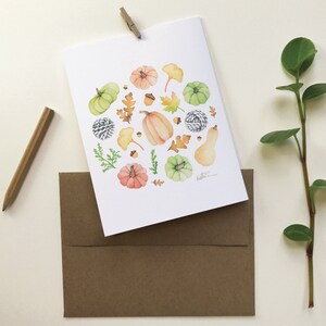 Carte de voeux citrouille automne | carte de souhait laine courges | Halloween | feuilles | Dessin aquarelle | Katrinn pelletier image 8
