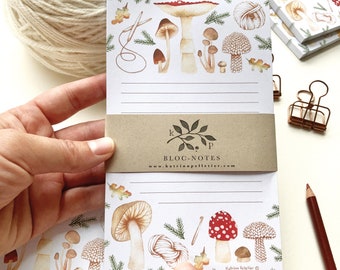 Wild autumn mushroom notepad, recycled paper stationery, crochet wool knitting, planner, to do list, Katrinn Pelletier