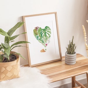 Houseplant heart poster, botanical leaf illustration, watercolor art, gift drawing, wall decoration, Katrinn Pelletier image 7