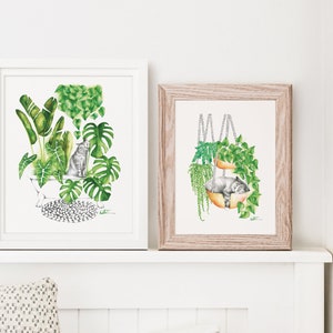 Cat poster, indoor jungle plants, botanical illustration, kitten watercolor art, gift drawing, wall decoration, Katrinn Pelletier image 3