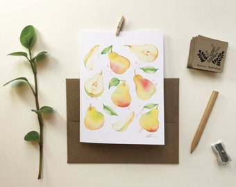 Fruity pear motif greeting card | fruit greeting card | birthday celebrations | culinary gift | Watercolor drawing | Katrinn pelletier