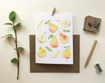 Fruity Pears Pattern Greeting Card | fruit greeting card | birthday parties | culinary gift | Watercolor drawing | katrinn furrier