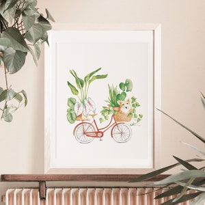 Affiche vélo plantes d'intérieur et chien, illustration petit Corgi , animal, art aquarelle, dessin, décoration murale, Katrinn Pelletier image 3