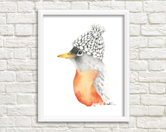 8 x 10 Art Poster | Bird Illustration | Blackbird Watercolor Illustration | Winter Drawing | Bird Drawing | Katrinn Illustration