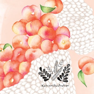 Carte de voeux chandail laine pêches | carte de souhait tricot automne fruit | fêtes anniversaire | Dessin aquarelle | Katrinn pelletier image 3