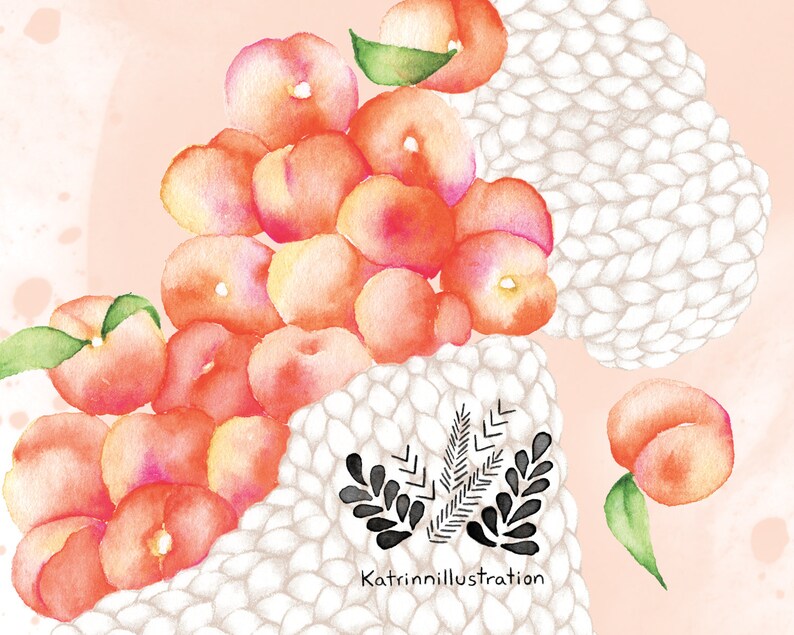 Carte de voeux chandail laine pêches | carte de souhait tricot automne fruit | fêtes anniversaire | Dessin aquarelle | Katrinn pelletier image 3