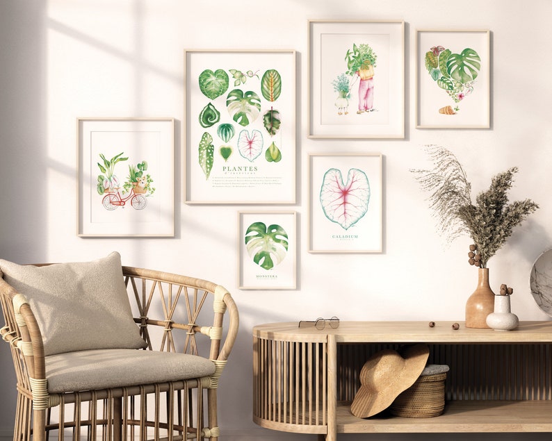 Houseplant heart poster, botanical leaf illustration, watercolor art, gift drawing, wall decoration, Katrinn Pelletier image 9