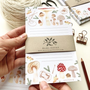 Wild autumn mushroom notepad, recycled paper stationery, crochet wool knitting, planner, to do list, Katrinn Pelletier image 5