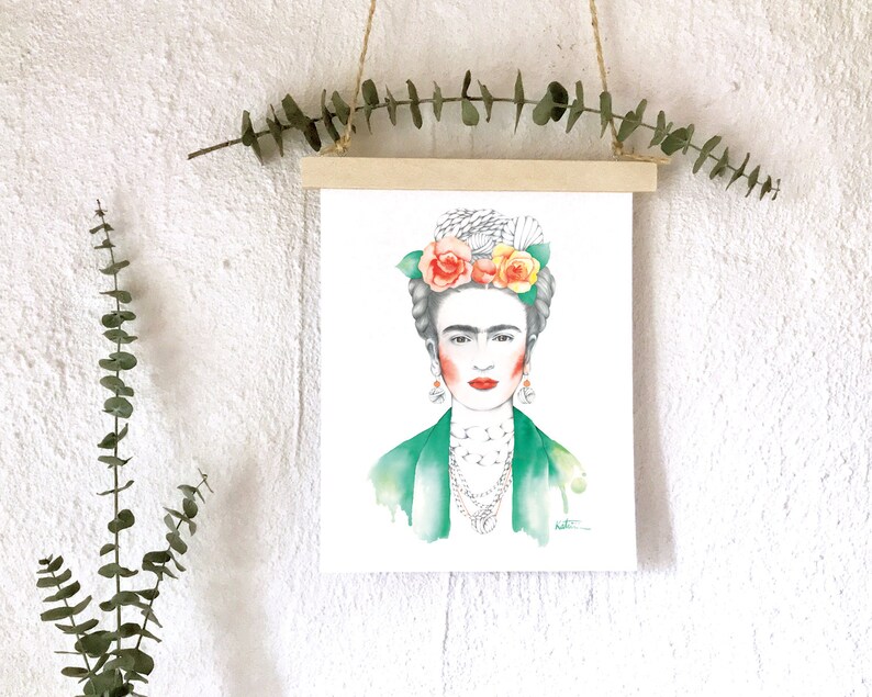 Affiche Frida Kahlo fleur et laine / illustration art ...