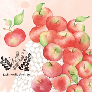 Carte de voeux chandail laine pommes | carte de souhait tricot automne fruit | fêtes anniversaire | Dessin aquarelle | Katrinn pelletier image 2