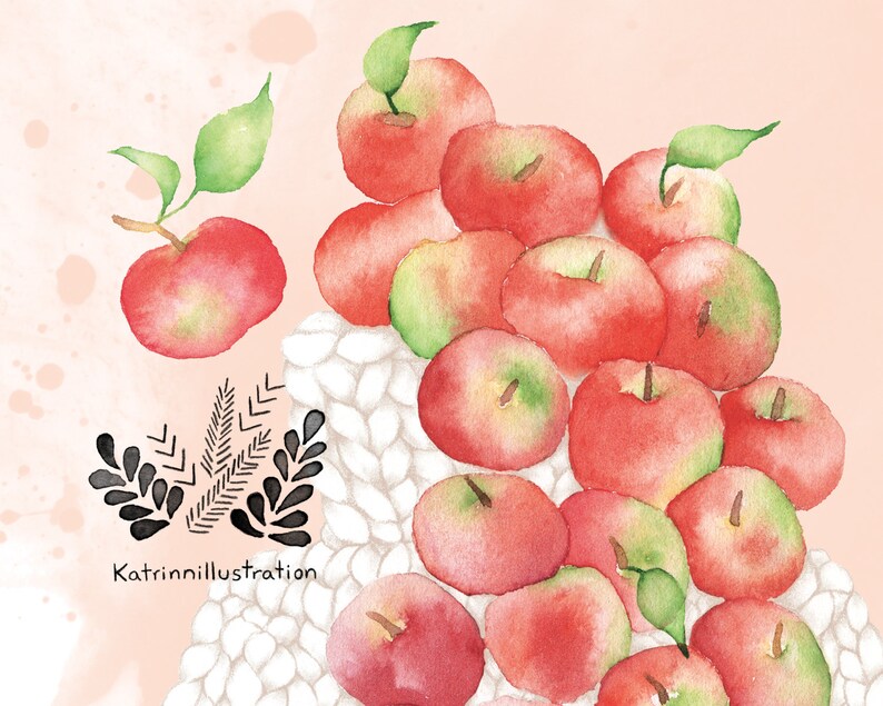 Carte de voeux chandail laine pommes | carte de souhait tricot automne fruit | fêtes anniversaire | Dessin aquarelle | Katrinn pelletier image 2