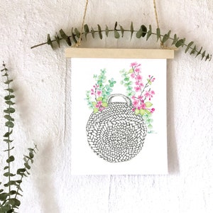 Illustration panier fleurs de cerisier / Affiche 8 x 10 et 5 x 7 pouces bouquet de fleurs / dessin aquarelle style Boho / Katrinn Pelletier