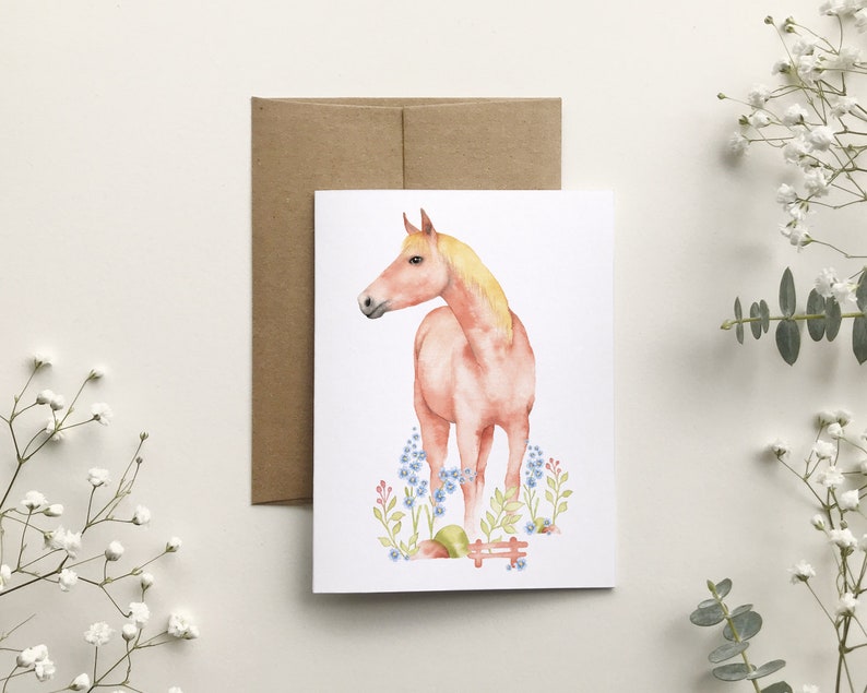 Carte de souhait cheval, carte de voeux animal de la ferme, carte sans texte, portrait animaux aquarelle, anniversaire, Katrinn Pelletier 画像 1