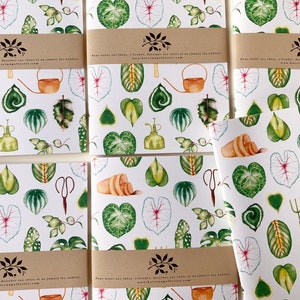 Cahier de notes plantes d'intérieur, carnet de notes feuilles de plantes jardinage, papeterie illustrée, fait au canada,  Katrinn Pelletier