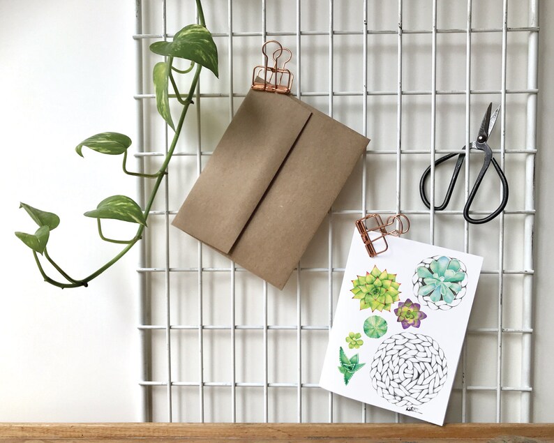Carte de voeux minis plantes succulentes / Carte de souhait dessin plante / Illustration plante et macramé / Aquarelle / Katrinn Pelletier zdjęcie 2