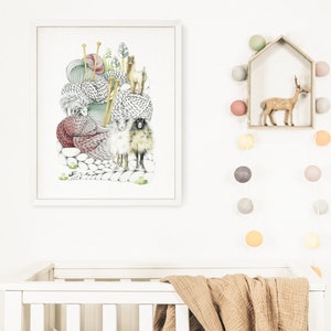 Wool and animal mountain poster, goat alpaca sheep illustration, comforting drawing wall art, nature lover, Katrinn Pelletier image 4