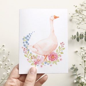 Carte de souhait oie blanche, carte de voeux fleurs, portrait animaux art aquarelle, anniversaire enfant, Katrinn Pelletier image 2