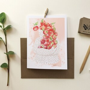 Carte de voeux chandail laine pommes | carte de souhait tricot automne fruit | fêtes anniversaire | Dessin aquarelle | Katrinn pelletier