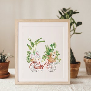 Affiche vélo plantes d'intérieur et chien, illustration petit Corgi , animal, art aquarelle, dessin, décoration murale, Katrinn Pelletier image 4